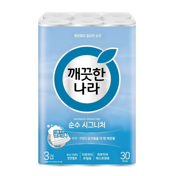 깨끗한나라 순수 시그니처 천연펄프 3겹 고급롤화장지 27m, 30개입, 1개 깨끗한나라 순수 시그니처 천연펄프 3겹 고급롤화장지 27m, 30개입, 1개