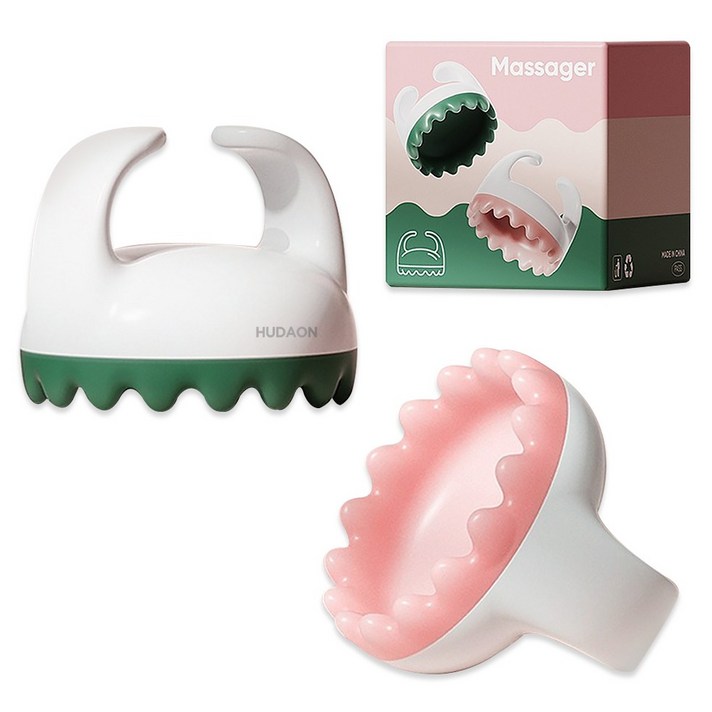 휴다온 종아리 복부 승모근 괄사 마사지기 2종 세트, 1세트, 그린, 핑크