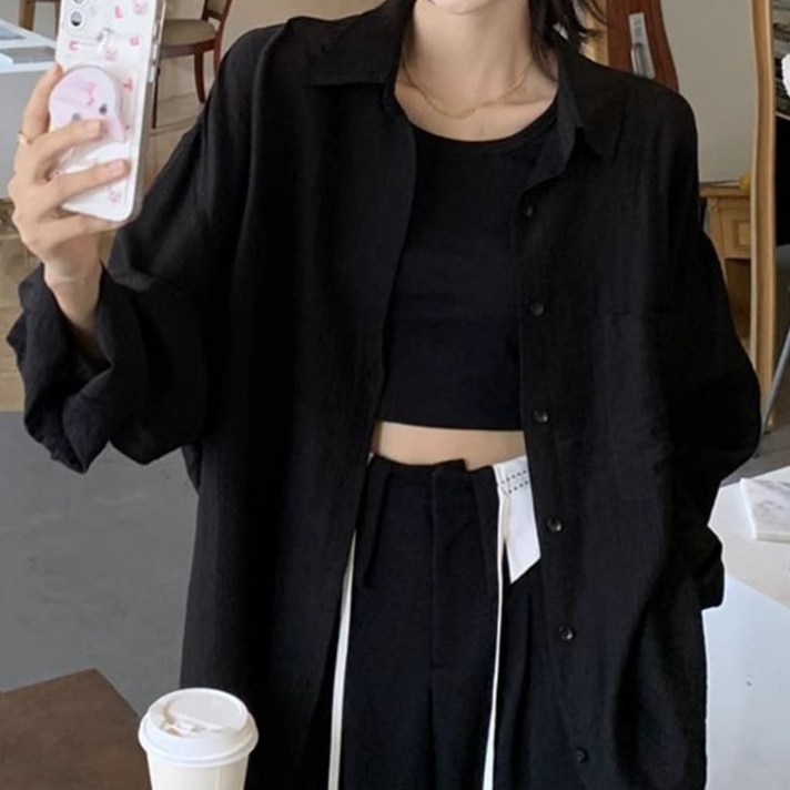 페이퍼먼츠 여성용 내추럴 루즈핏 포켓 긴소매 셔츠 10279