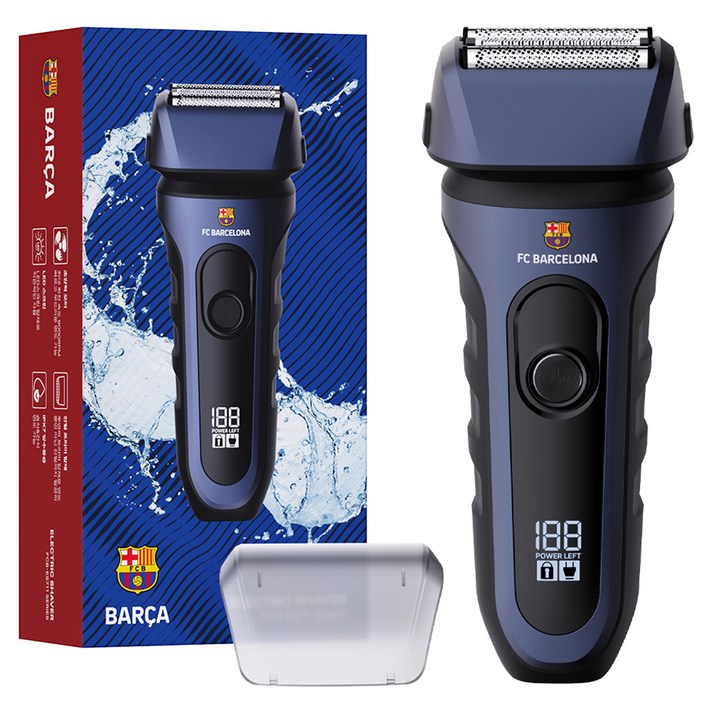 FC바르셀로나 IPX 7 방수 3중날 프리미엄 3 in 1 일자형 전기면도기, FCBES711, 네이비