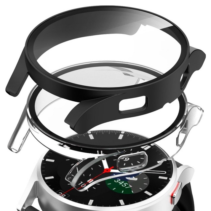 구스페리 갤럭시워치 풀커버 강화유리 케이스 2종, 블랙투명, 1세트