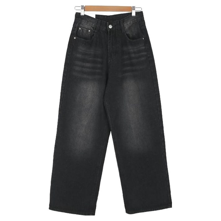 위드후이린 여성용 비비 빈티지 워싱 일자 와이드 데님 청 팬츠