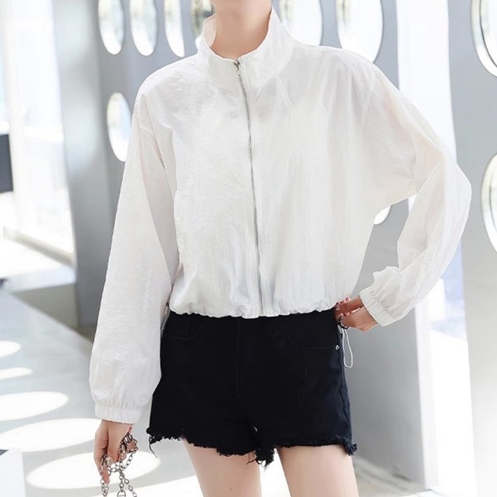 라라티나 여성용 프리오 베이직 스타일 경량 크롭 바람막이 집업 점퍼