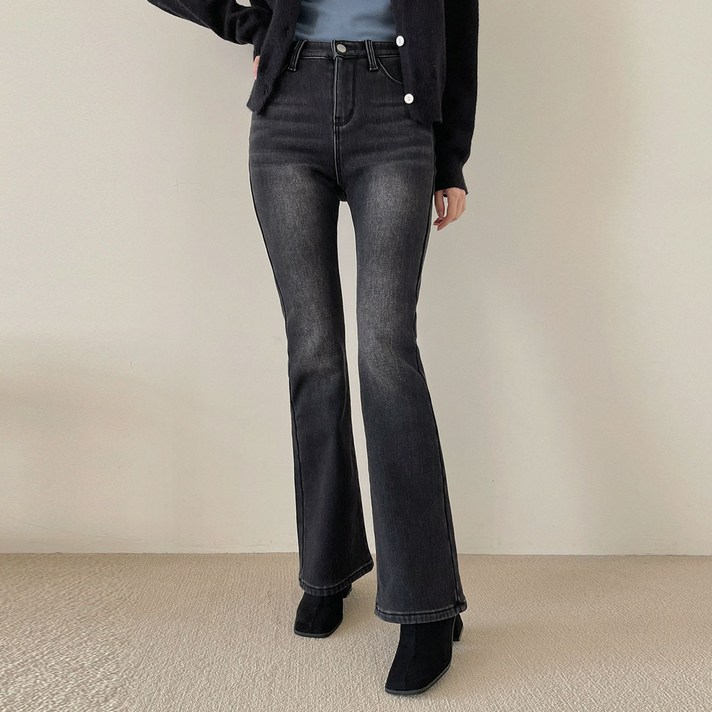 플랜데이 여성용 롱 기장 프리미엄 융기모 네리 워싱 부츠컷 데님팬츠