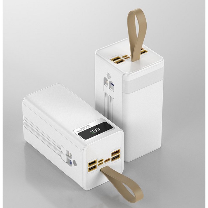 CCAGU대용량 보조배터리 60000mAh 고속충전PD 22.5W 2개 충전선 내장 캠핑용 차박용 여행용 멀티단자, 화이트
