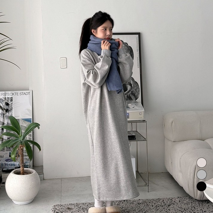 디테일웨어 여성 기모 롱원피스 무지 삼각 맨투맨 오버핏 편한원피스 젊줌마 임산부 원피스 임부복 꾸안꾸룩