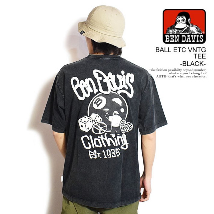 BEN DAVIS 벤데이비스 BALL ETC VNTG TEE BLACK 맨즈 T셔츠 반소매 백 프린트 오버사이즈 빈티지 가공 무료 배송 스트리트