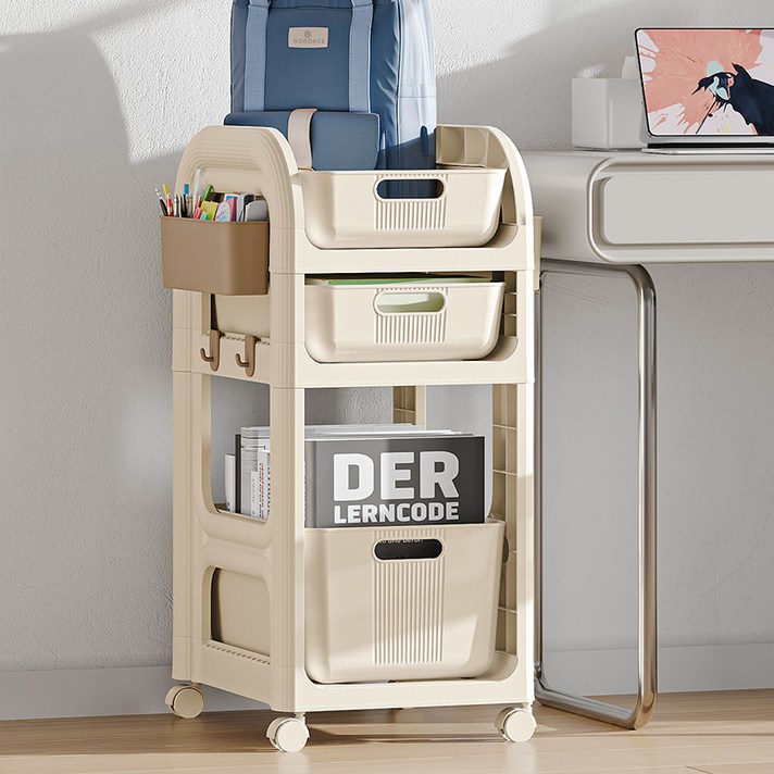 Novastar 다용도 책가방 선반 이동식 카트 수납장 서랍형 다층 책장, 1개, 3단 수납 선반