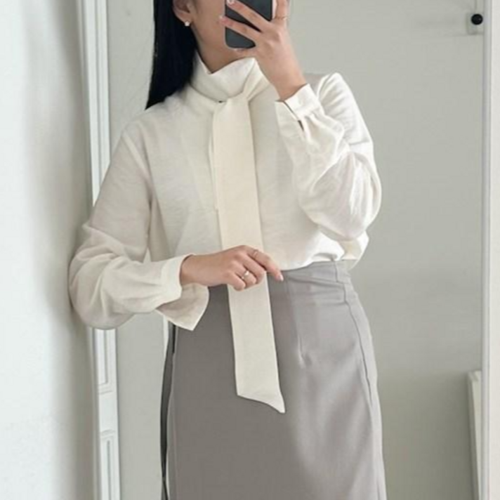 투디 여리핏 하이넥 반하이 스카프 타이 반목 블라우스 하객룩 긴팔블라우스 봄블라우스 국내제작, 3컬러