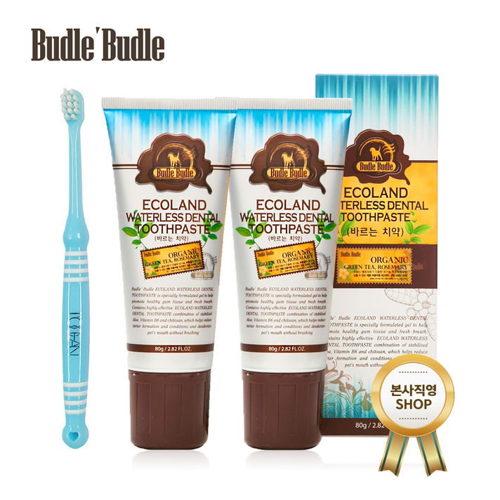 본사직영 부들부들 에코랜드 강아지 바르는치약 80g, 2개  미니칫솔랜덤