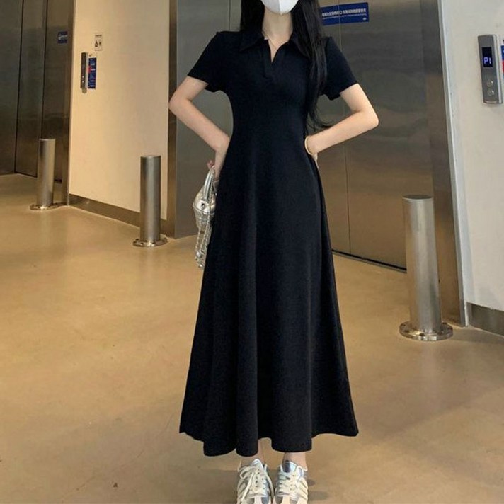 케어렛 봄 여름 카라 반팔 a라인 셔츠형 원피스 롱 드레스