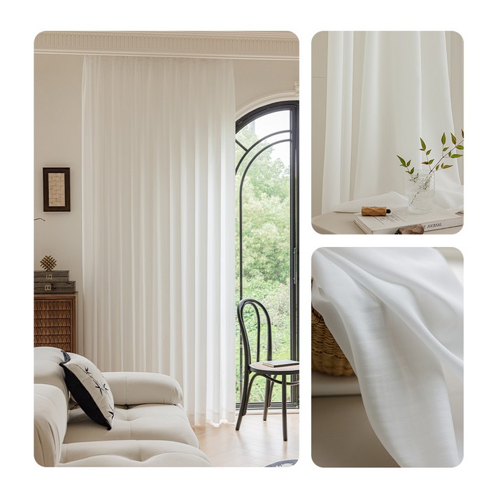 커튼킹 소르르 헤비쉬폰커튼 거실쉬폰커튼 나비주름 여름커튼 핀형 창문커튼 2P세트