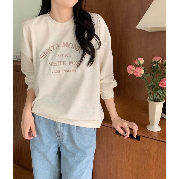 국내자체제작 겟앤그로 여성용 빅사이즈 오버핏 루즈핏 체형커버 데일리 레터링 자수 맨투맨