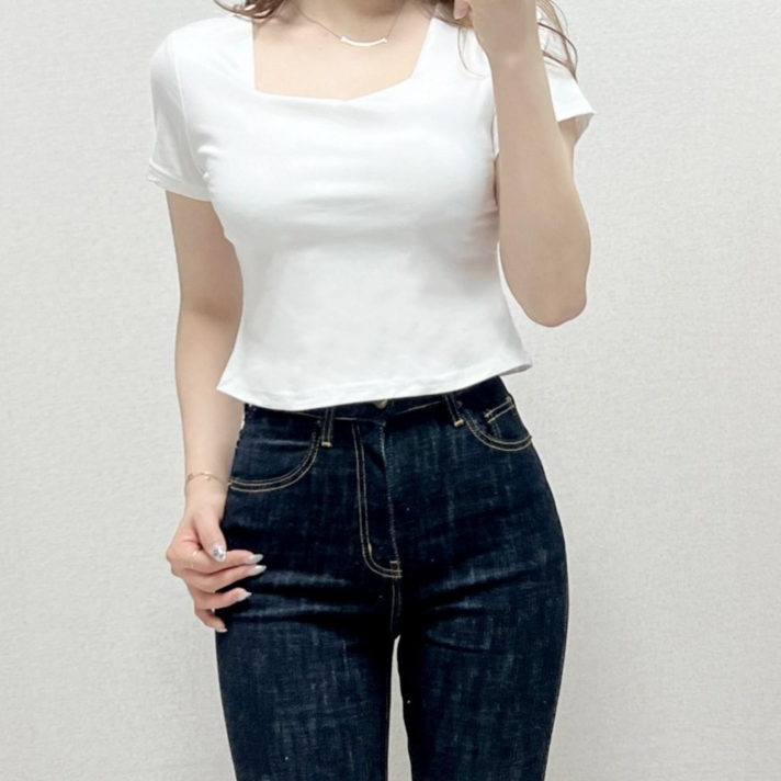 여름 스퀘어넥 반팔티 여성 상의 기본 베이직 티셔츠