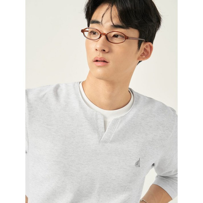 빈폴 조직감 레이어드넥 티셔츠  라이트 그레이 BC5841C052