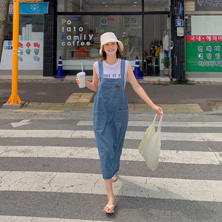 메이블루 오버롤 포켓 데님원피스 메이블루 오버롤 포켓 데님원피스