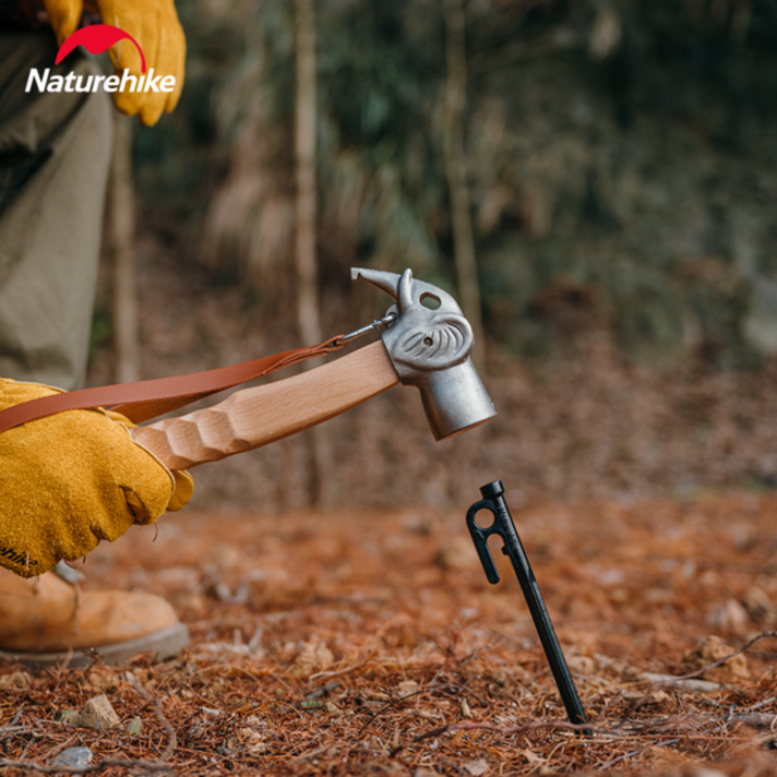 네이처하이크 코끼리 캠핑 망치 휴대용 구리 브레스헤드 우드핸들 팩다운 해머