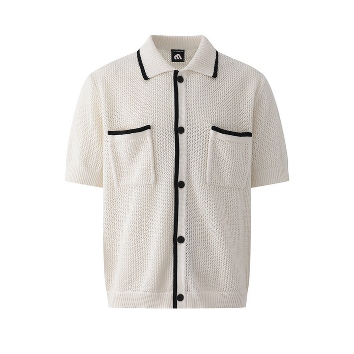 샤오샹풍 반팔 스웨터 남성 여름 루즈핏 카라 반팔 티셔츠 통근 통기성 니트 가디건