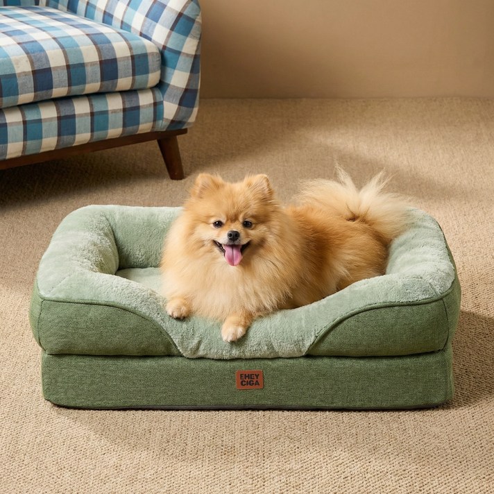 EHEYCIGA 메모리폼 정형외과 4면 보호 강아지방석 방수미끄럼방지 반려견 소파, 1개, 잔디색
