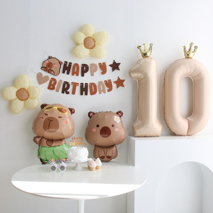 이벤트홀릭 데이지 카피바라 풍선 생일파티용품세트, 1개, 숫자풍선
