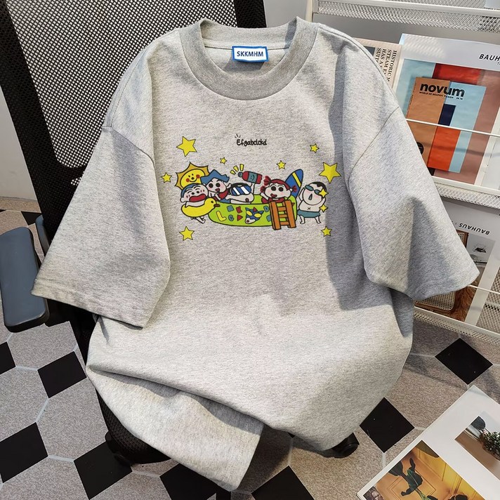 짱구 100 순면 패션 디자인 반팔 티셔츠 남녀성 여름 루즈핏 상의 A431