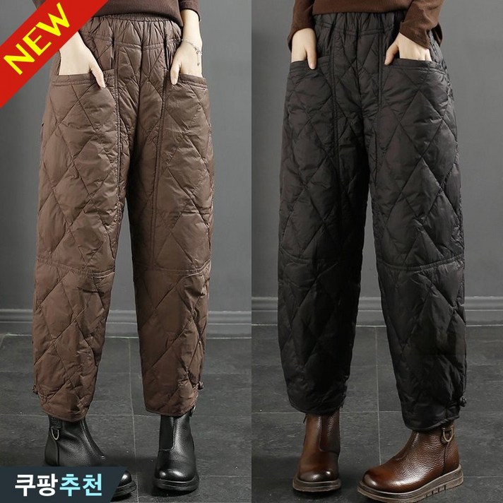 빅사이즈 겨울 여성 퀼팅 방한 도톰한 패딩 팬츠 허리 밴딩 누빔 아우터 바람막이 따뜻한 홈웨어 슬렉스 면 웰론 패딩 큰옷 여성의류 3xl 아가일 빈티지 클래식 배기팬츠 여자 바지