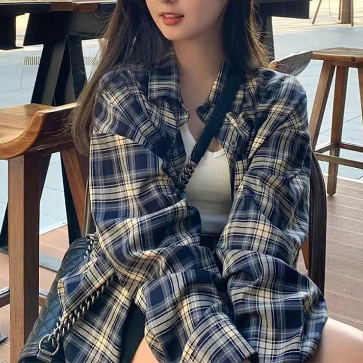 여성 체크 남방 루즈핏 긴팔 비보뉴 여성 체크 남방 루즈핏 긴팔 비보뉴