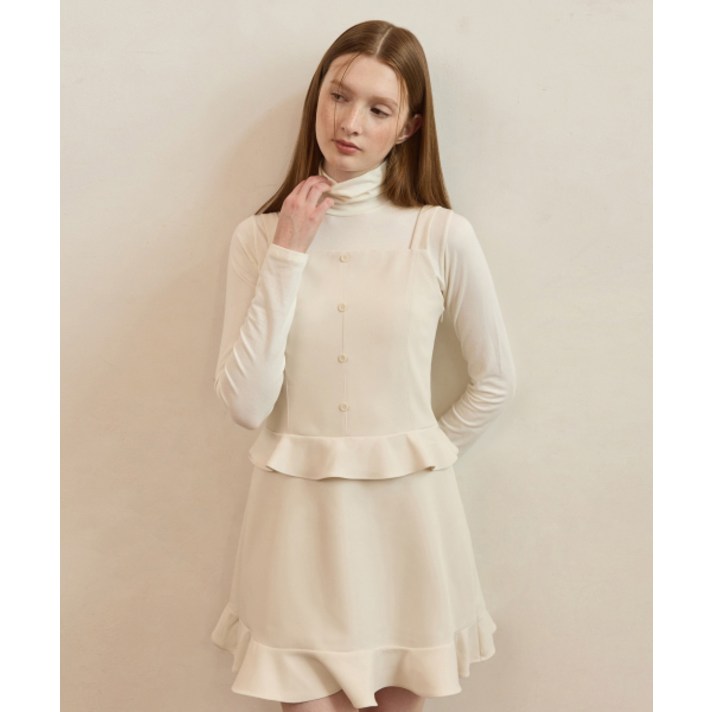 ADAUL Button double flare line mini dress  ivory
