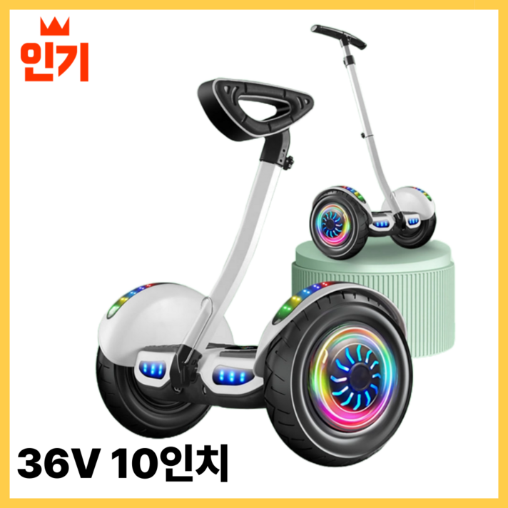 아키타 3세대 전동휠 나인봇 36V 54V 전용앱 일반휠 호버 보드 자이로스콥 투휠, 36v10인치 화이트무릎핸들
