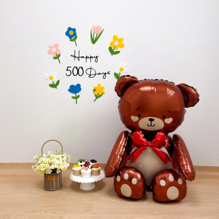 쏙쏙마켓 플라워 펠트 마일스톤 가랜드 이백일 삼백일 기념일 셀프 촬영 파티용품, 1개, 500일 세트, 가랜드풍선 세트