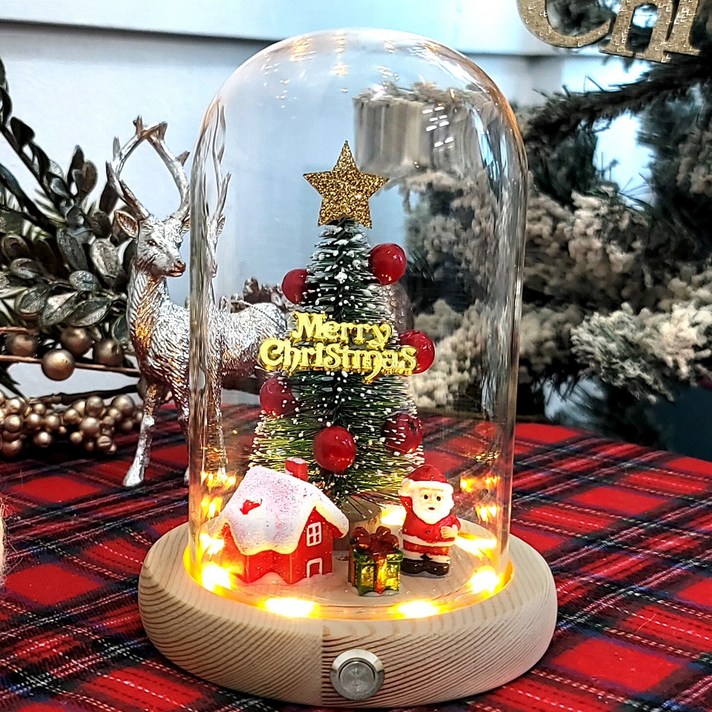 LED 산타 유리돔트리 무드등 크리스마스 장식 감성 인테리어 소품, 단품
