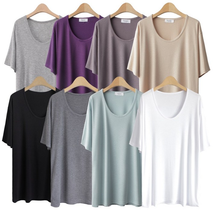 민트위니 여성 찰랑U 반팔티 레이온 이너 빅사이즈 여름 티셔츠 홈웨어 오버핏 루즈핏 프링 무지 레이어드