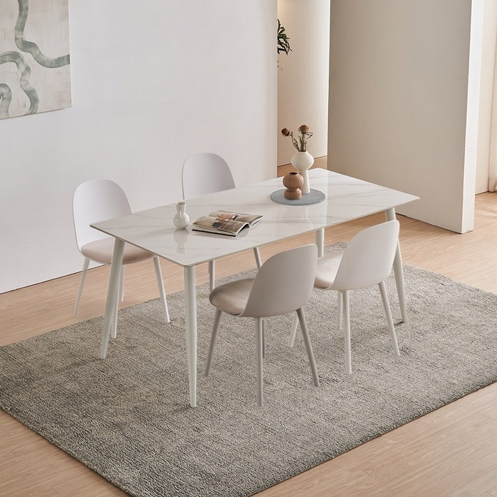 파로마 이즈 휴버드 세라믹 사각 1600 4인 식탁 세트, 세라믹화이트 IFO126