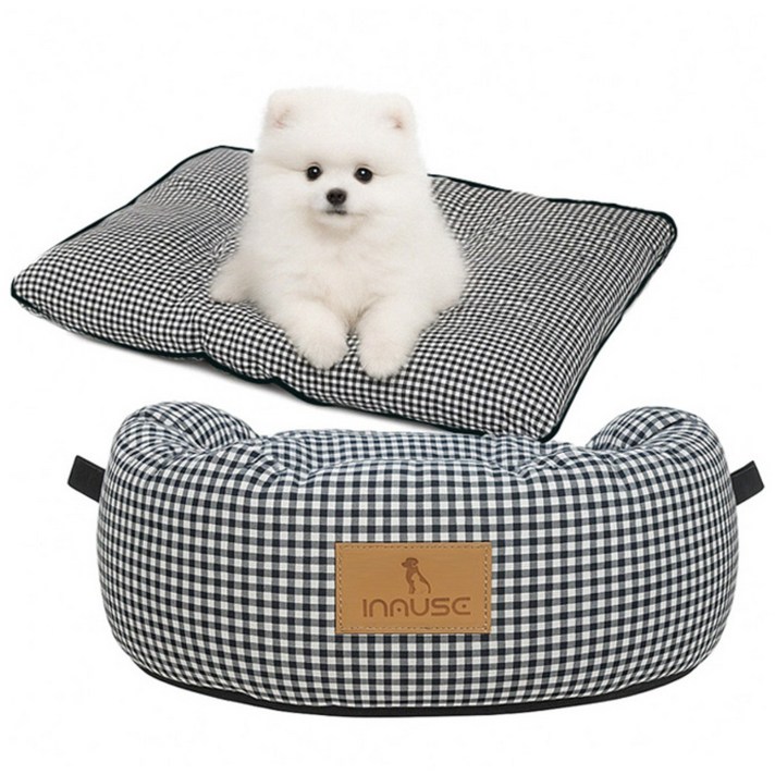 인뮤즈 강아지 유모차용 가드  방석 세트, 체크, 1세트