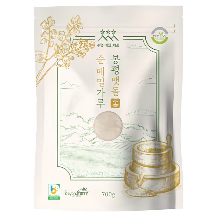 봉평메밀청년 맷돌 순 메밀가루 순메밀묵 순메밀전, 5개, 700g