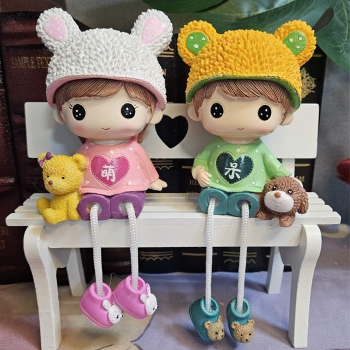 인테리어 소품 귀요미 연인 장식인형 2P세트 테이블 선반,난간,원룸 장식, 혼합색상