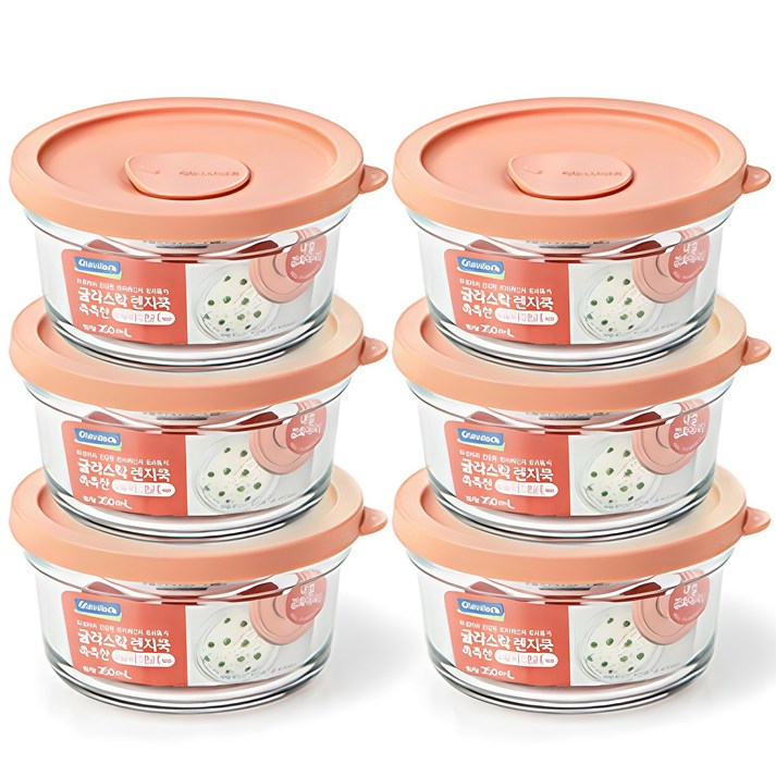 글라스락 렌지쿡 촉촉한 햇밥용기 원형 350ml, 무드브릭, 6개 글라스락 렌지쿡 촉촉한 햇밥용기 원형 350ml, 무드브릭, 6개