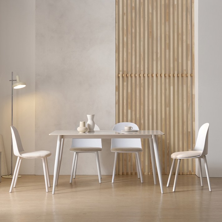 공간사이 피드 세라믹 식탁  의자 세트 4인용 1400 방문설치, 아이보리 4P, 일반의자 4