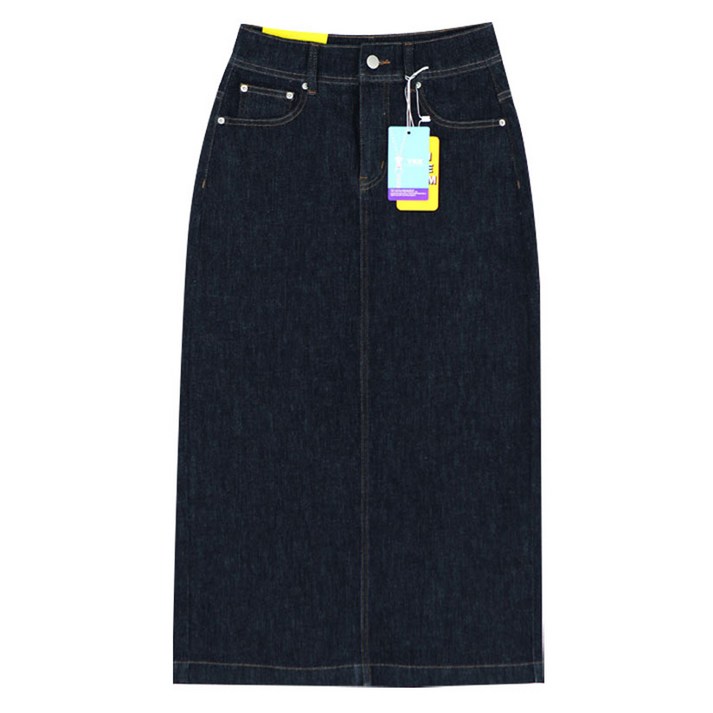 플랜데이 여성용 숏 미디움 논페이드 스판 생지 데님롱스커트