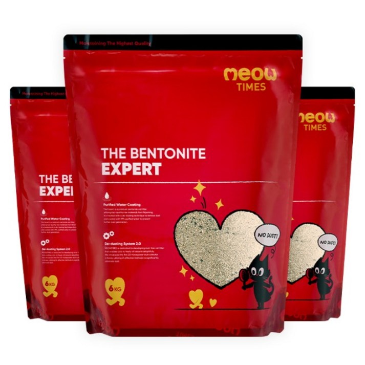 미우타임즈 더 벤토나이트 엑스퍼트 고양이모래, 6kg, 3개, 무향