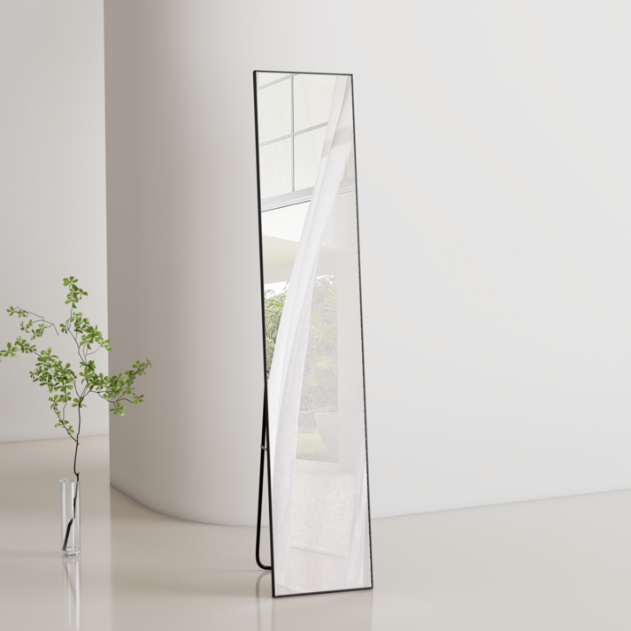 하비티 베이직 스탠드 벽걸이 사각 프레임 전신거울 300 x 1500 mm, 블랙