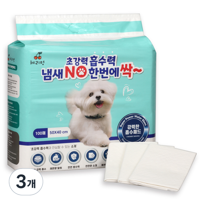 체리멍 한번에 싹 배변패드 레몬향, 3개, 100개입