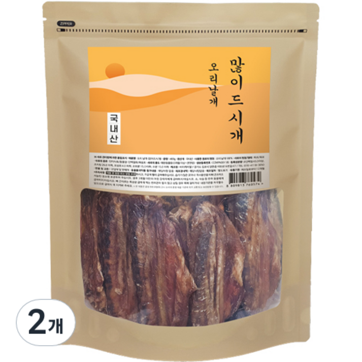 강아지 많이드시개 대용량 수제간식, 오리날개, 400g, 2개