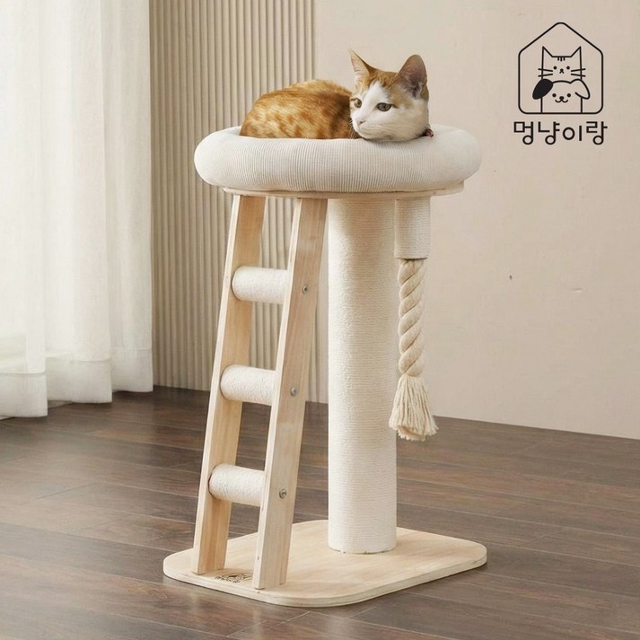 멍냥이랑 원목 캣타워 캣폴 스크래쳐, 미니 방석 캣타워 2단, 1개