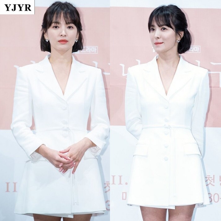 신 종 송혜교 스타 같은 화이트 7 부 소매 수 트 스커트 스타일 신 종 송혜교 스타 같은 화이트 7 부 소매 수 트 스커트 스타일