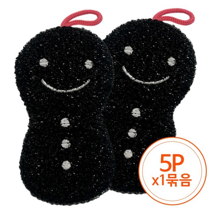 크린라이프 눈사람블랙수세미 5P, 1세트, 5개