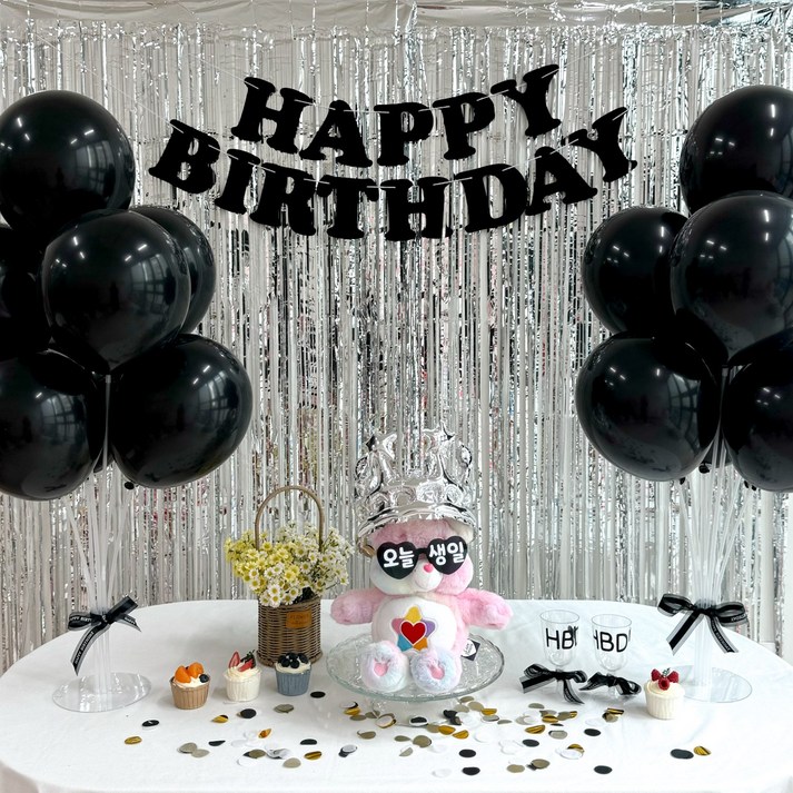 쏙쏙마켓 블랙 생일풍선세트 이벤트 파티용품, 1세트, 블랙 실버 생일풍선세트 쏙쏙마켓 블랙 생일풍선세트 이벤트 파티용품, 1세트, 블랙 실버 생일풍선세트