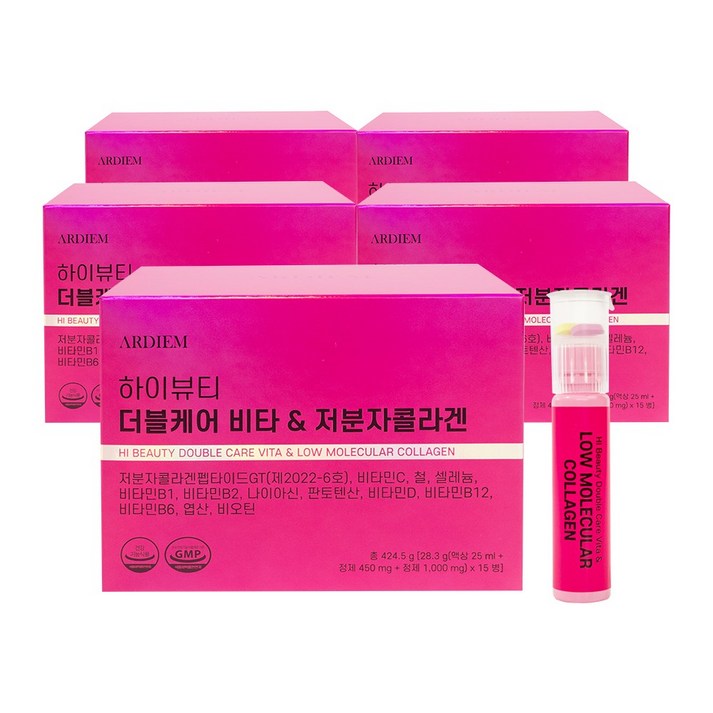 아르디엠 더블케어 비타&저분자 콜라겐 펩타이드 올인원 이뮨비타민 25ml x 15병, 5박스, 15회분