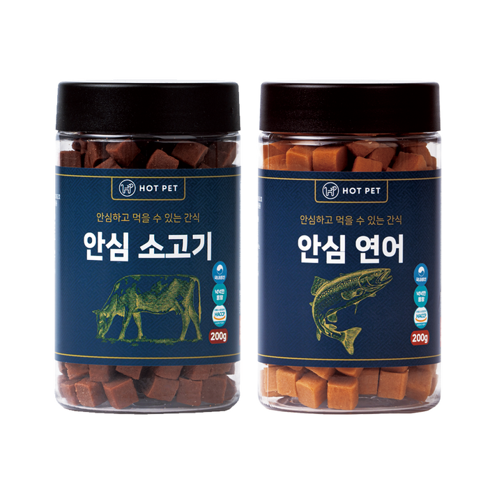 핫펫 강아지 안심 져키 소고기 200g  연어 200g 1세트, 관절면역 안심