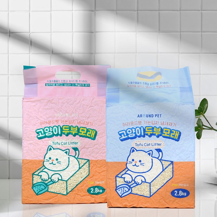 어라운드펫 고양이 두부모래 가는입자 냄새제거 모래, 베이비파우더향, 6팩, 7L 어라운드펫 고양이 두부모래 가는입자 냄새제거 모래, 베이비파우더향, 6팩, 7L
